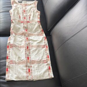 Embroidered Sleeveless Dress - Cream and Red by Bebe